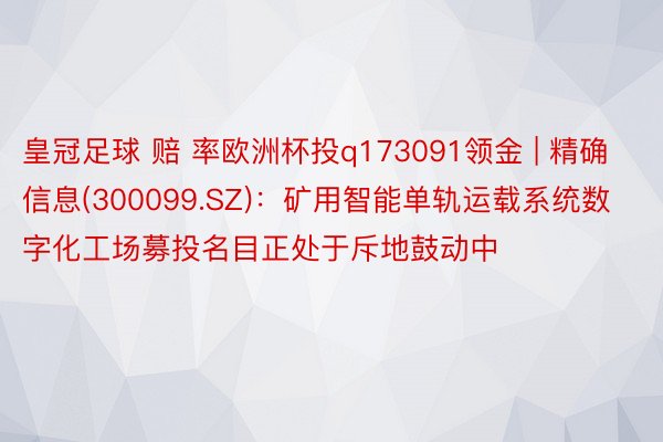 皇冠足球 赔 率欧洲杯投q173091领金 | 精确信息(300099.SZ)：矿用智能单轨运载系统数字化工场募投名目正处于斥地鼓动中