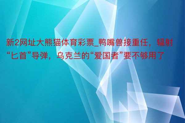 新2网址大熊猫体育彩票_鸭嘴兽接重任，辐射“匕首”导弹，乌克兰的“爱国者”要不够用了