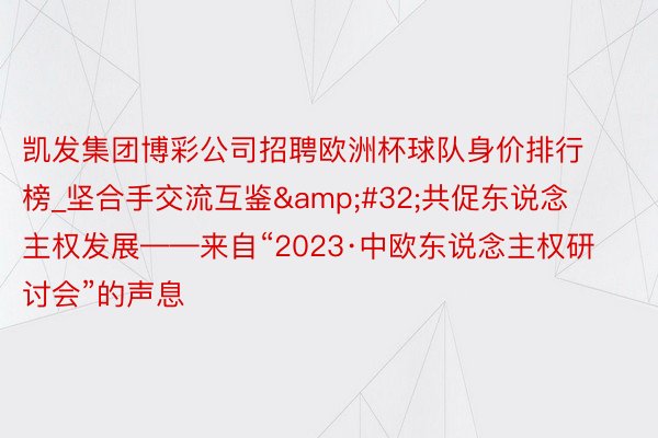 凯发集团博彩公司招聘欧洲杯球队身价排行榜_坚合手交流互鉴&#32;共促东说念主权发展——来自“2023·中欧东说念主权研讨会”的声息